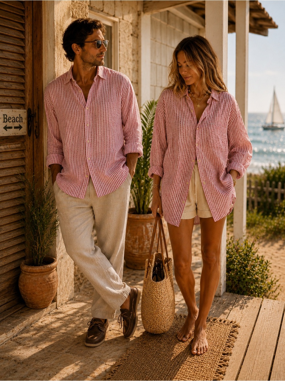Tommy Bahama Relax 100% Linen Stripe Button Up Shirt Coastal Beach Men L Wedding